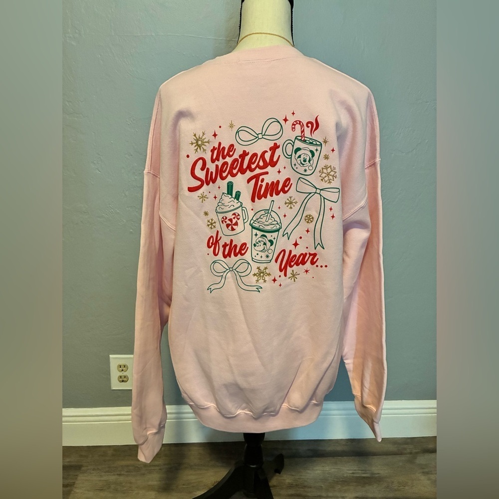 Disney Parks Pink Mickey and Minnie Christmas Large Sweatshirt